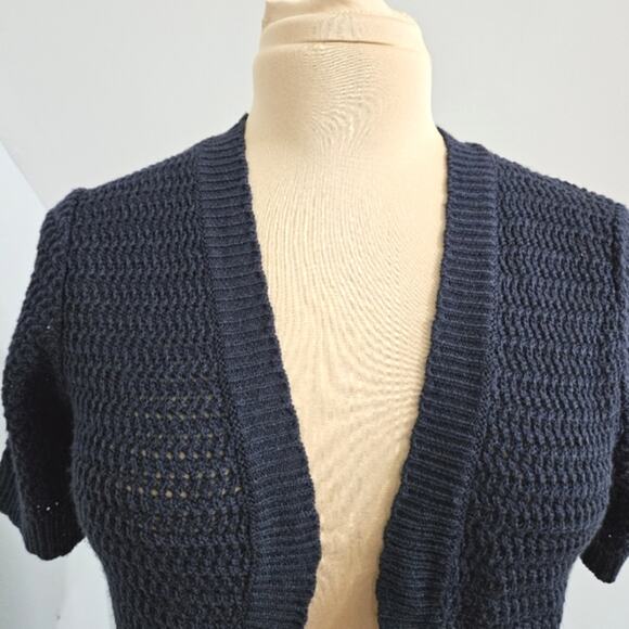 Vicki Wayne Navy Blue Cropped Cocoon Knit Open Shrug Cardigan Size Small - Picture 2 of 10